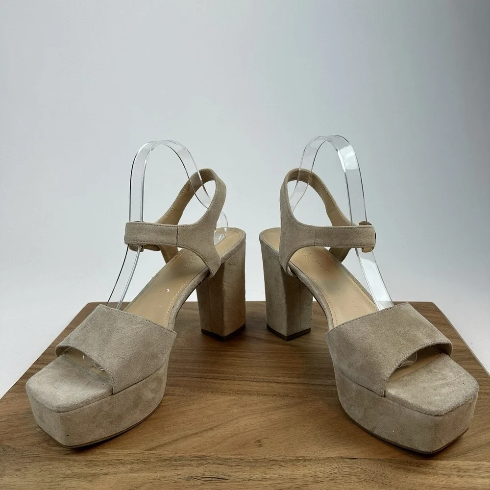 New Womens Marc Fisher LTD Cinthia Beige Suede Platform Sandals Heels Size 9.5 M